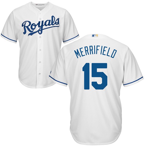 Personalized Royals #15 Whit Merrifield White Cool Base Stitched Youth Baseball Jersey