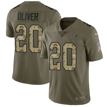 Personalized Falcons #20 Isaiah Oliver Olive Camo Youth Stitched NFL Limited 2017 Salute to Service Jersey