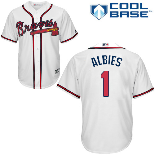 Personalized Braves #1 Ozzie Albies White Cool Base Stitched Youth Baseball Jersey