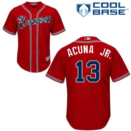 Personalized Braves #13 Ronald Acuna Jr. Red Cool Base Stitched Youth Baseball Jersey