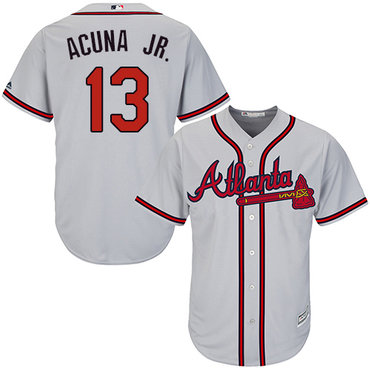 Personalized Braves #13 Ronald Acuna Jr. Grey Cool Base Stitched Youth Baseball Jersey
