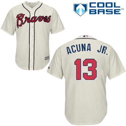 Personalized Braves #13 Ronald Acuna Jr. Cream Cool Base Stitched Youth Baseball Jersey