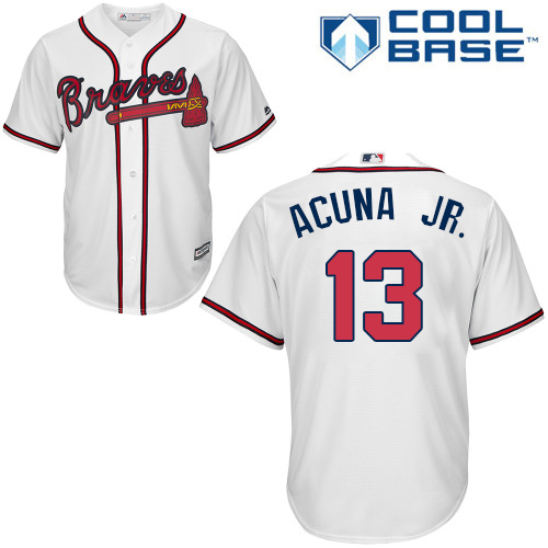 Personalized Braves #13 Ronald Acuna Jr. White Cool Base Stitched Youth Baseball Jersey