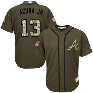 Personalized Braves #13 Ronald Acuna Jr. Green Salute to Service Stitched Youth Baseball Jersey