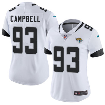 Personalized Jaguars #93 Calais Campbell White Women’s Stitched NFL Untouchable Limited Jersey