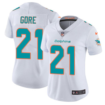 Personalized Dolphins #21 Frank Gore White Women’s Stitched NFL Untouchable Limited Jersey