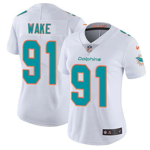 Personalized Dolphins #91 Cameron Wake White Women’s Stitched NFL Untouchable Limited Jersey