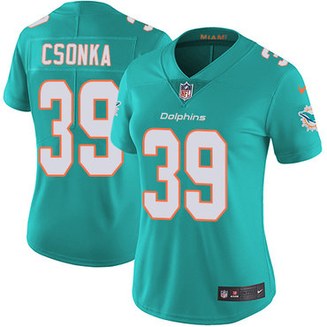 Personalized Dolphins #39 Larry Csonka Aqua Green Team Color Women’s Stitched NFL Untouchable Limited Jersey