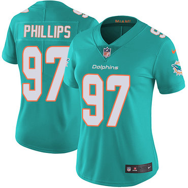 Personalized Dolphins #97 Jordan Phillips Aqua Green Team Color Women’s Stitched NFL Untouchable Limited Jersey