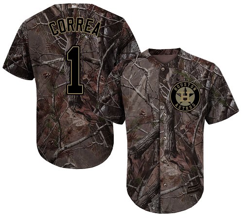 Personalized Astros #1 Carlos Correa Camo Realtree Collection Cool Base Stitched Youth Baseball Jersey