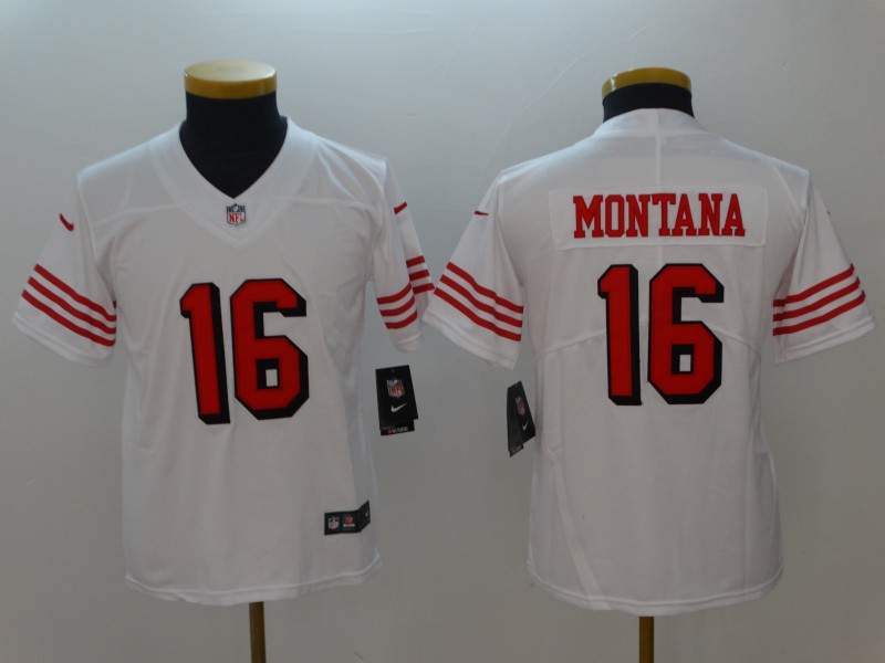 Personalized Youth 49ers 16 Joe Montana White Youth Color Rush Untouchable Limited Jersey