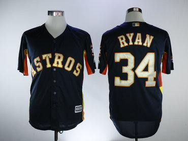 Personalized Astros 34 Nolan Ryan Navy 2018 Gold Program Cool Base Jersey