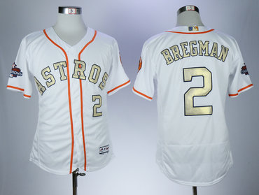 Personalized Astros 2 Alex Bregman White 2018 Gold Program Flexbase Jersey