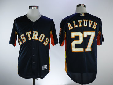 Personalized Astros 27 Jose Altuve Navy 2018 Gold Program Cool Base Jersey