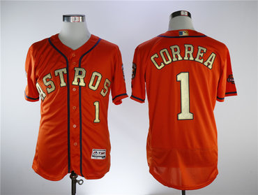 Personalized Astros 1 Carlos Correa Orange 2018 Gold Program Flexbase Jersey