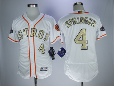 Personalized Astros 4 George Springer White 2018 Gold Program Flexbase Jersey