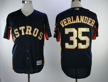 Personalized Astros 35 Justin Verlander Navy 2018 Gold Program Cool Base Jersey