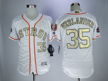 Personalized Astros 35 Justin Verlander White 2018 Gold Program Flexbase Jersey