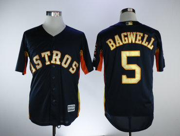Personalized Astros 5 Jeff Bagwell Navy 2018 Gold Program Cool Base Jersey