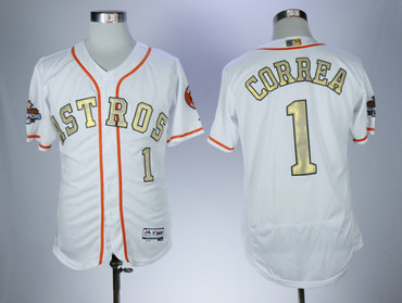 Personalized Astros 1 Carlos Correa White 2018 Gold Program Flexbase Jersey