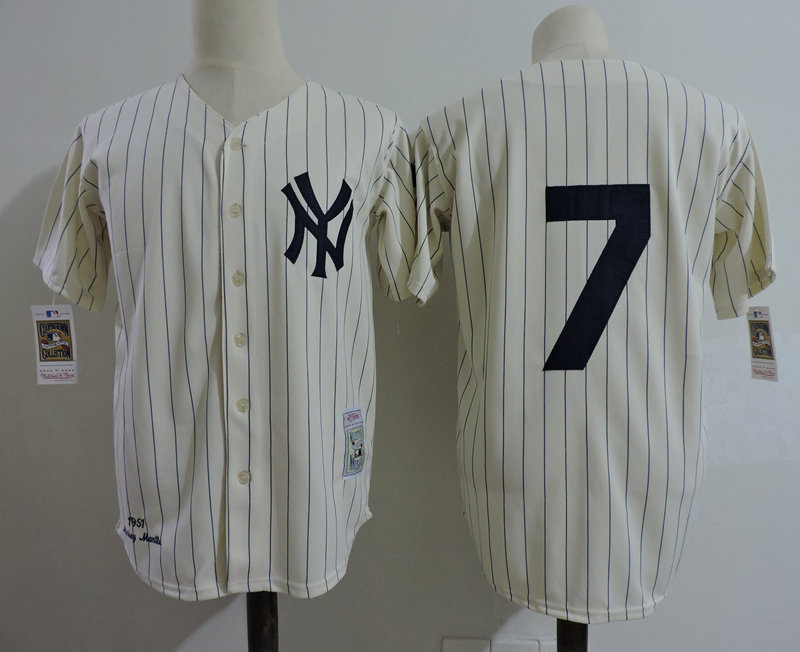 Personalized Yankees 7 Yoji Berra Cream 1951 Throwback Jersey