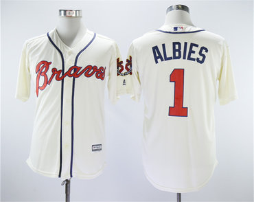 Personalized Braves 1 Ozzie Albies Cream Cool Base Jersey