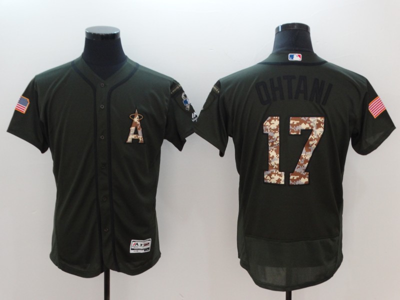 Personalized Angels 17 Shohei Ohtani Olive Green Flexbase Jersey
