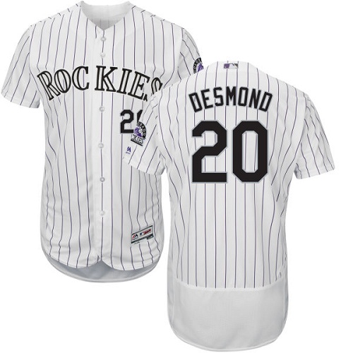Personalized Rockies #20 Ian Desmond White Strip Flexbase Authentic Collection Stitched Baseball Jersey