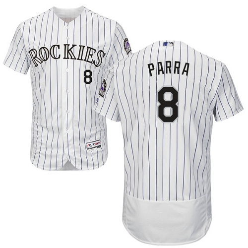 Personalized Rockies #8 Gerardo Parra White Strip Flexbase Authentic Collection Stitched Baseball Jersey