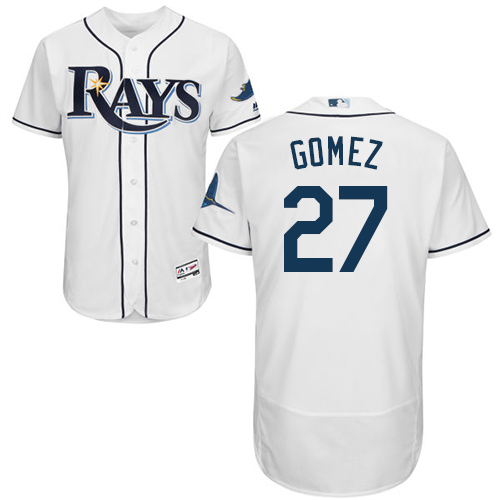 Personalized Rays #27 Carlos Gomez White Flexbase Authentic Collection Stitched Baseball Jersey