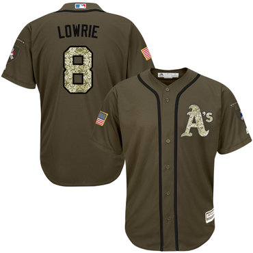 Personalized Athletics #8 Jed Lowrie Green Salute to Service Stitched Baseball Jersey