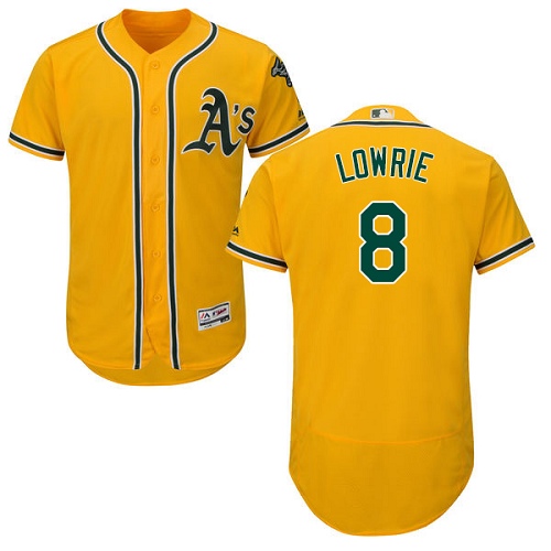 Personalized Athletics #8 Jed Lowrie Gold Flexbase Authentic Collection Stitched Baseball Jersey