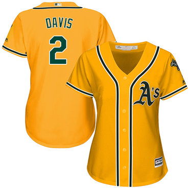 Personalized Athletics #2 Khris Davis Gold Alternate Women’s Stitched Baseball Jersey