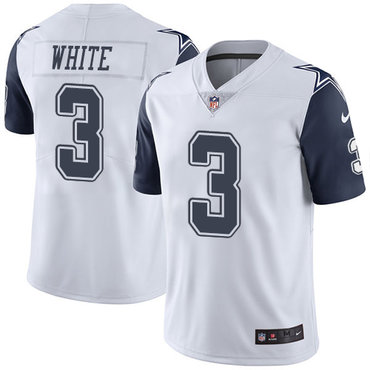 Personalized Cowboys #3 Mike White White Men’s Stitched NFL Limited Rush Jersey