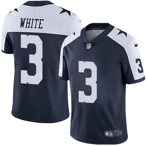 Personalized Cowboys #3 Mike White Navy Blue Thanksgiving Men’s Stitched NFL Untouchable Limited Throwback Jersey