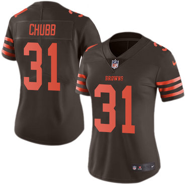 Personalized Browns #31 Nick Chubb Brown Women’s Stitched NFL Limited Rush Jersey