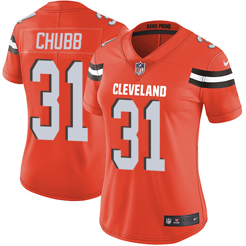 Personalized Browns #31 Nick Chubb Orange Alternate Women’s Stitched NFL Untouchable Limited Jersey