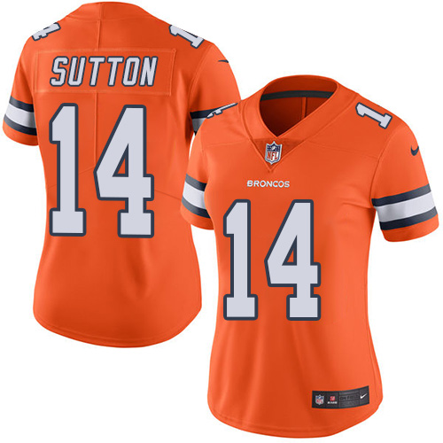 Personalized Broncos #14 Courtland Sutton Orange Women’s Stitched NFL Limited Rush Jersey