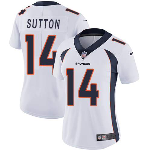 Personalized Broncos #14 Courtland Sutton White Women’s Stitched NFL Untouchable Limited Jersey