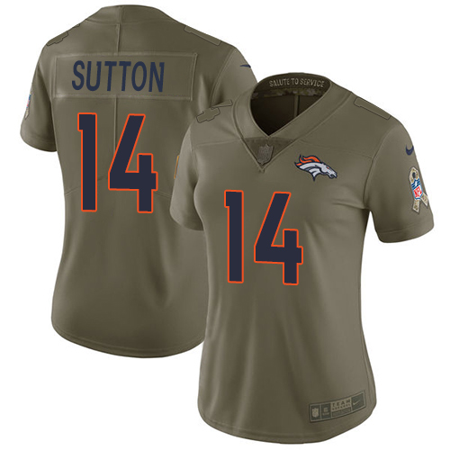 Personalized Broncos #14 Courtland Sutton Olive Women’s Stitched NFL Limited 2017 Salute to Service Jersey