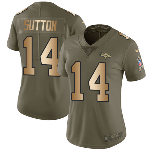 Personalized Broncos #14 Courtland Sutton Olive Gold Women’s Stitched NFL Limited 2017 Salute to Service Jersey