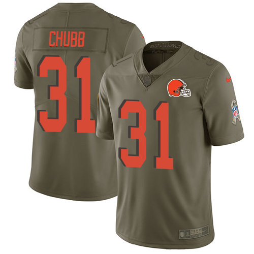 Personalized Browns #31 Nick Chubb Olive Youth Stitched NFL Limited 2017 Salute to Service Jersey