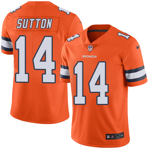 Personalized Broncos #14 Courtland Sutton Orange Youth Stitched NFL Limited Rush Jersey