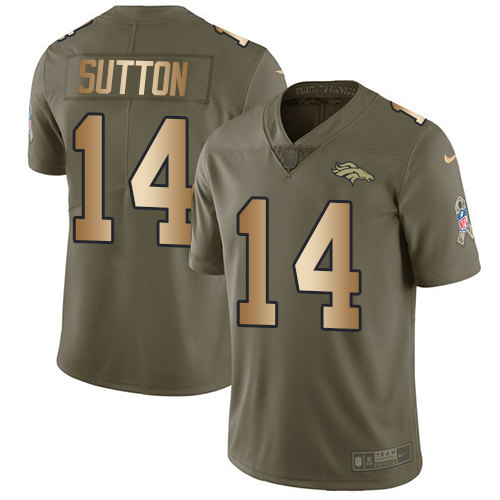Personalized Broncos #14 Courtland Sutton Olive Gold Youth Stitched NFL Limited 2017 Salute to Service Jersey