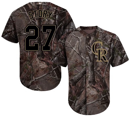 Personalized Rockies #27 Trevor Story Camo Realtree Collection Cool Base Stitched Youth Baseball Jersey