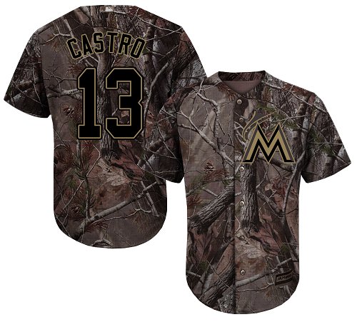 Personalized Marlins #13 Starlin Castro Camo Realtree Collection Cool Base Stitched Youth Baseball Jersey