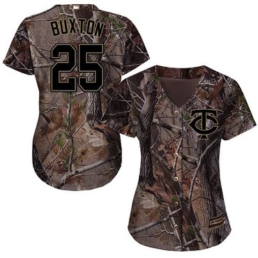 Personalized Twins #25 Byron Buxton Camo Realtree Collection Cool Base Women’s Stitched Baseball Jersey