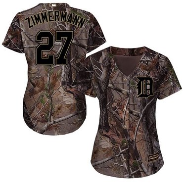 Personalized Tigers #27 Jordan Zimmermann Camo Realtree Collection Cool Base Women’s Stitched Baseball Jersey