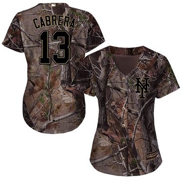 Personalized Mets #13 Asdrubal Cabrera Camo Realtree Collection Cool Base Women’s Stitched Baseball Jersey