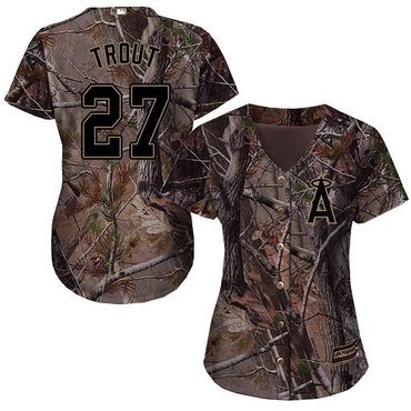 Personalized Angels #27 Mike Trout Camo Realtree Collection Cool Base Women’s Stitched Baseball Jersey